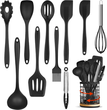 Silicone Kitchen Utensils Set with 360° Rotating 7.3'' Large Holder1
