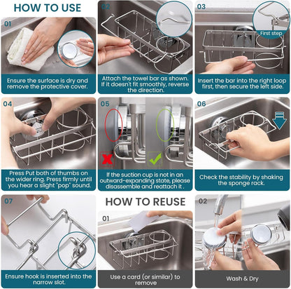 4-In-1 Sink Caddy for Kitchen Sink with Strong Suction Cup-Silver8