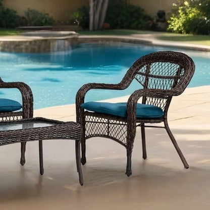 4-Piece Outdoor Patio Conversation Set, Brown Faux Rattan with Teal Cushions, UV and Water Resistant2