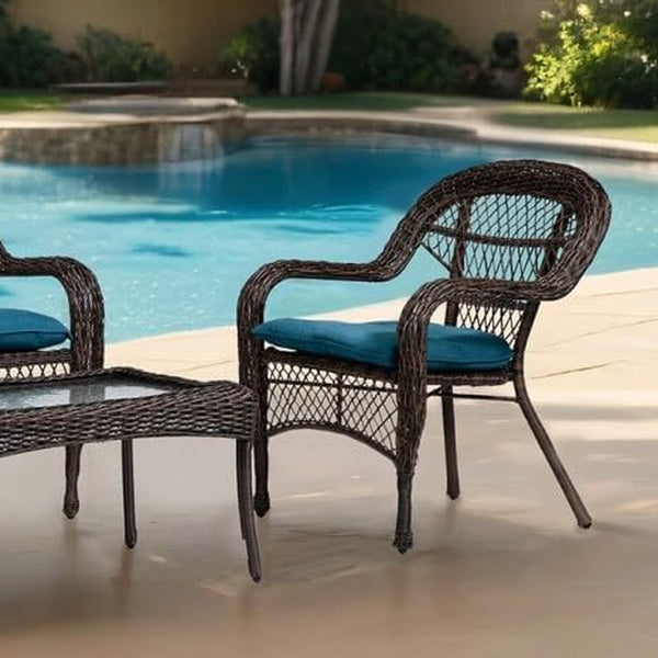 4-Piece Outdoor Patio Conversation Set, Brown Faux Rattan with Teal Cushions, UV and Water Resistant2