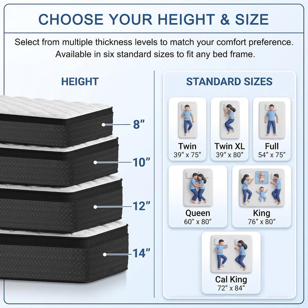 Queen Size Mattress,12" Thickness Hybrid Memory Foam Mattress in a Box7