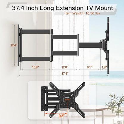 Long Arm TV Wall Mount for 26-65" Tvs, Max VESA 400X400, 77 Lbs Load | 37.4In Long Extension, Full Motion Swivel & Tilt, Durable Wall Bracket for Household Flat Screen Tvs7