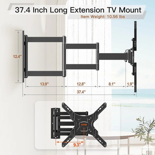 Long Arm TV Wall Mount for 26-65" Tvs, Max VESA 400X400, 77 Lbs Load | 37.4In Long Extension, Full Motion Swivel & Tilt, Durable Wall Bracket for Household Flat Screen Tvs7