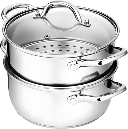 3.2QT Stainless Steel Steamer for Cooking with Food Steamer Basket | Healthy Steaming Pot, Multi-Use Kitchen Cookware, for Vegetables Dumplings Soup and Food Preparation, Daily Kitchen Cooking1