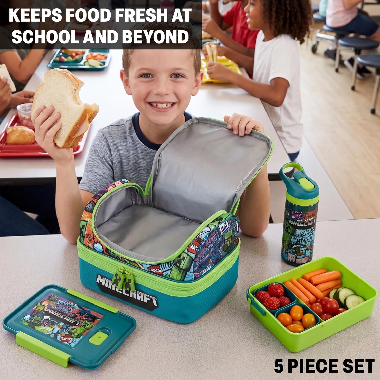 minecraft-kids-lunch-box-3-pc-set-with-insulated-lunch-bag-bento-box-with-two-mini-pots-20-fl-oz-water-bottle-with-straw-for-school-picnic-creeper-gamer-gifts-for-boys-multi-minecraft
