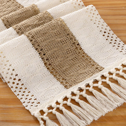 Ivory& Burlap Boho Macrame Farmhouse Woven Table Runner 36Inch5