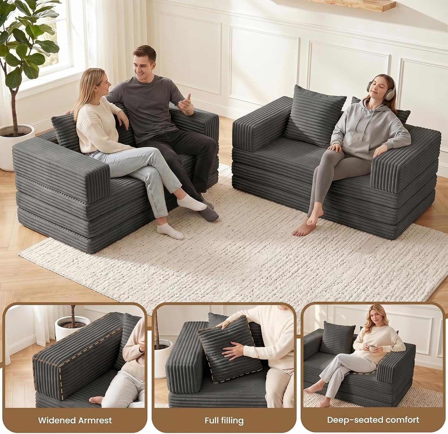 boneless-loveseat-sofa-bed-small-couch-bed-futon-sleeper-sofa-convertible-pull-out-couch-with-removable-armrests-backrest-corduroy-folding-floor-boneless-couch-for-living-room-small-space-grey