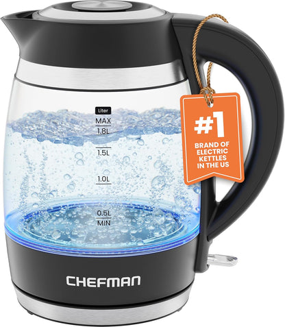 Electric Kettle, 1.8L 1500W, Hot Water Boiler, Removable Lid for Easy Cleaning, Auto Shut Off, Boil-Dry Protection, Stainless Steel Filter, BPA Free, Borosilicate Glass Electric Tea Kettle1