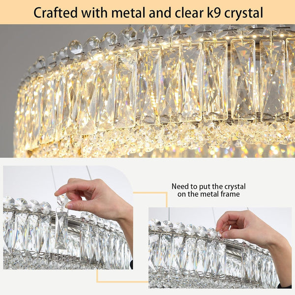 Modern Crystal Chandeliers for Living Room Dimmable LED Pendant Lighting for Dining Room Ring Handing Light Fixture for Bedroom Foyer Silver7