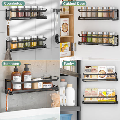 2 Pack Wall Mounted Spice Rack for Spice Jars & Seasonings (Black)8