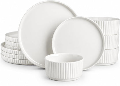 Porcelain 12 Pieces Plates and Bowls Set, Dinnerware Set for 41