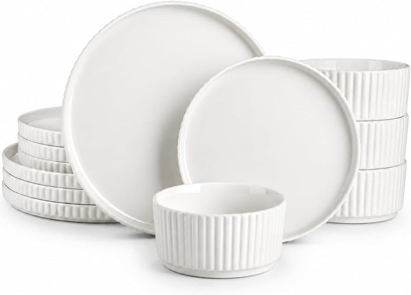 Porcelain 12 Pieces Plates and Bowls Set, Dinnerware Set for 41