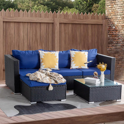 5 Piece Rattan Patio Furniture Set, Outdoor Patio Conversation Set9