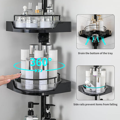 360° Rotating Corner Shower Caddy Tension Pole, 4 Tiers Shower Organizer for Bathroom Shelf Bathtub, Adjustable Standing Shower Rack, Easily Assemble, 34-124 Inch Height, Black3