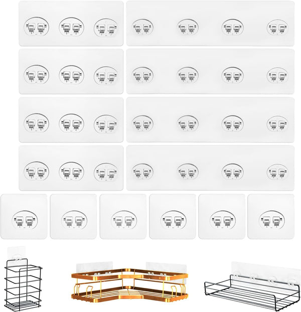 14 Pack Shower Caddy Adhesive Replacement, Strong Shower Shelf Adhesive Hooks for Corner Shelf Basket, Bathroom Rack, Kitchen Rack and Soap Holder1