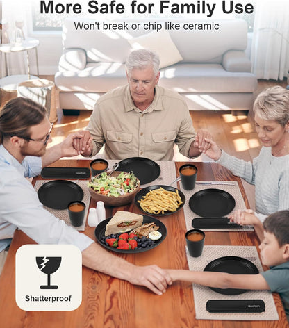 24 Piece Plates and Bowl Set for 6, Dinnerware Dish Set for Kitchen | Unbreakable, Dishwasher Microwave Safe, House Warming Gift New Home,Dorm Apartment Essential, Kitchen and Dining Decor, Black5