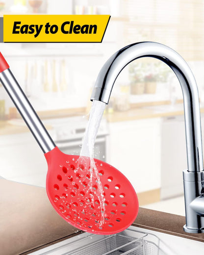Silicone Kitchen Ladle Strainer, 2 Pack, Black-Red5