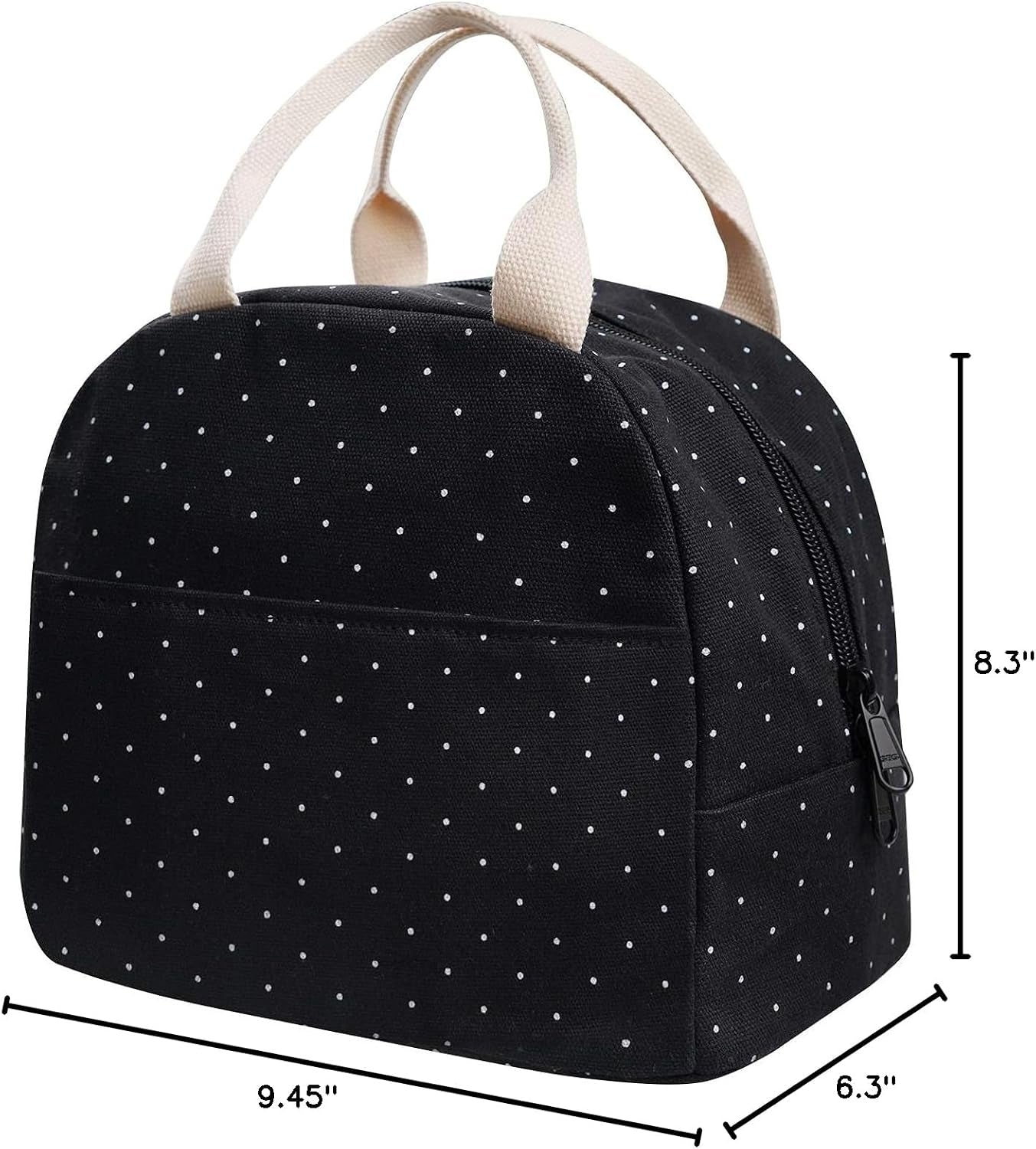 upgraded-compact-black-lunch-bag-for-girls-women-canvas-reusable-insulated-polka-dot-lunch-tote-box-bag-for-work-school
