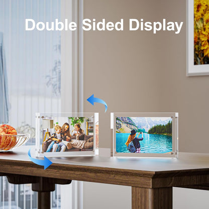 3 Pack 5X7 Acrylic Picture Frames - 20% Thicker Double Sided Magnetic Frame with UV Protection - Freestanding Clear Frameless Display for Tabletops - Modern Photo Frame Set for Home & Office Decor3