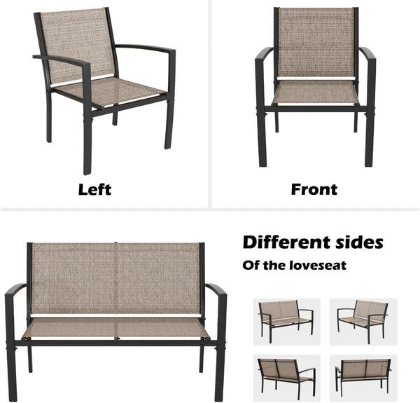 4 Pieces Patio Furniture Set, Outdoor Conversation Sets for Patio, Lawn, Garden, Poolside with a Glass Coffee Table, Brown4