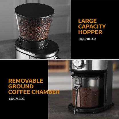 Burr Coffee Grinder, Electric Conical Coffee Bean Grinder with 30 Adjustable Grind Settings for 2-12 Cups, Sliver & Black8