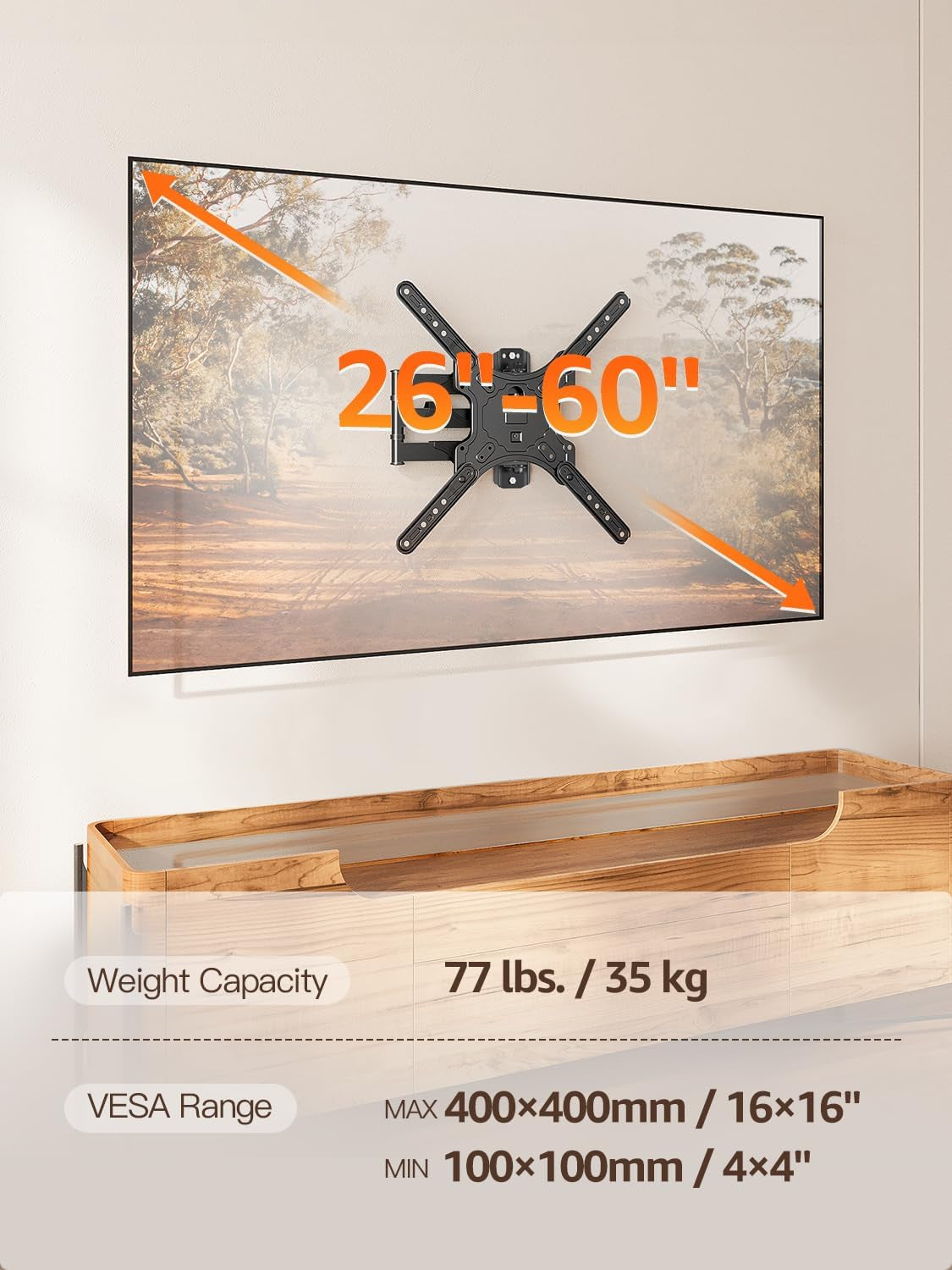 full-motion-tv-wall-mount-for-26-60-tvs-max-vesa-400x400-77-lbs-swivel-tilt-articulating-arms-single-stud-center-mount-compatible-with-corner-installation-for-home-flat-tvs