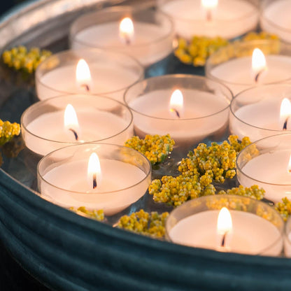 96 Count White Unscented Smokeless Long Burning Clear Cup Tea Light Candles with 6 to 7 Hour Burn Time2