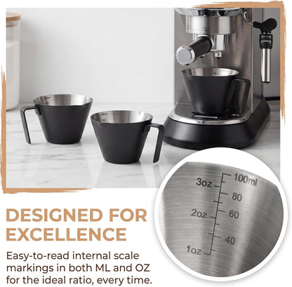 4 Pack Stainless Steel Espresso Measuring Cup, 3.4OZ/100ML Double Spout Espresso Shot Cups with Handle and Dual Scale, Small Coffee Pouring Cup, Coffee Accessories Sauce Cup, Dishwasher Safe3