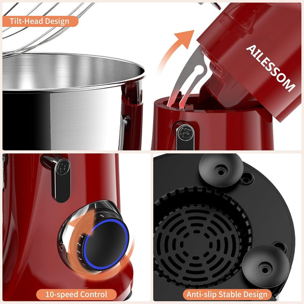 Stand Mixer, 6.5QT Household Food Mixer, 10-Speed Tilt-Head Electric Kitchen Mixer with 304 Stainless Steel Bowl, Dough Hook, Whisk & Beater, Splash Guard, Ideal for Baking Bread, Cake & Whipping7