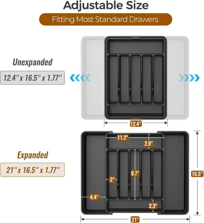 Extra Large Expandable Silverware Organizer, Flatware Tray, Black3
