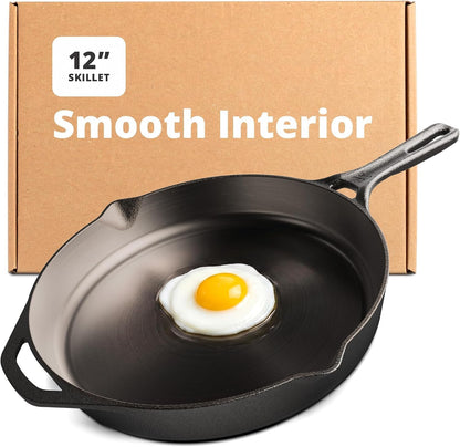 12" Cast Iron Skillet, Smooth Surface, Nonstick-Like Release | Polished & Precision-Milled, 100% Organic Flaxseed Oil, No Synthetic Coating, Oven, Grill, Induction Ready, Pre-Seasoned1