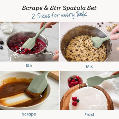 Starpack 'Scrape and Stir' Silicone Rubber Spatula Set (4-Piece) - LFGB Non Toxic, 600°F Heat Resistant, Bpa-Free, One-Piece Kitchen Baking Spatulas - Dishwasher Safe for Nonstick Cookware Sage Green2