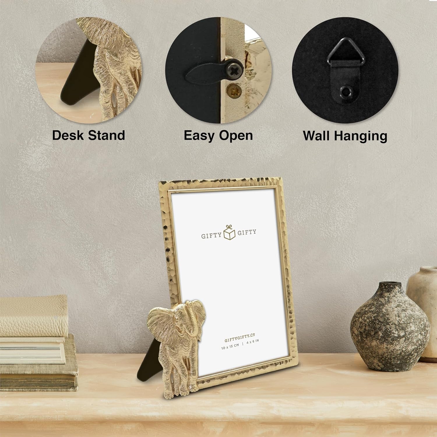 modern-elephant-gold-picture-frame-4x6-inch-for-tabletop-display-perfect-for-home-decor-wedding-vacation-graduation-milestone-photo