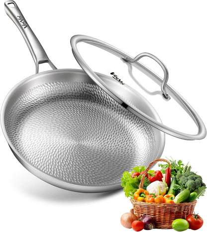 Titanium Pans for Cooking, 12 Inch Pure Titanium Hammered Pro Pan with Lid | Non-Toxic Skillet for Cooking, PFAS/PFOA/PTFE Free Cookware, Dishwasher&Oven Safe, Kitchen Induction Compatible1