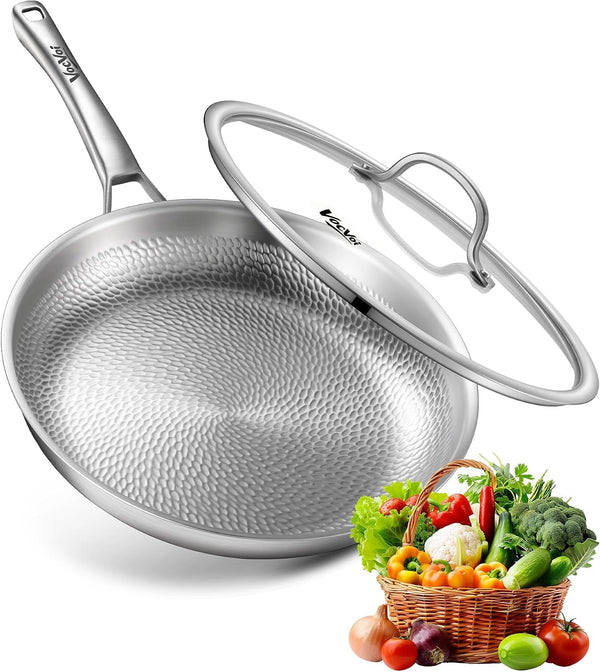 Titanium Pans for Cooking, 12 Inch Pure Titanium Hammered Pro Pan with Lid | Non-Toxic Skillet for Cooking, PFAS/PFOA/PTFE Free Cookware, Dishwasher&Oven Safe, Kitchen Induction Compatible1