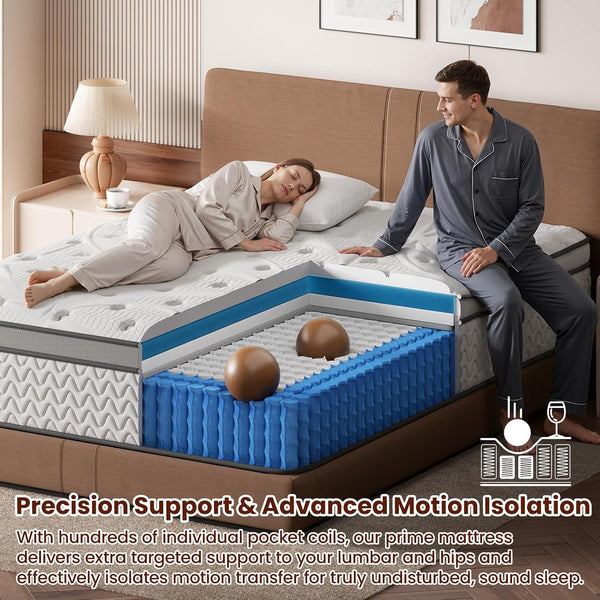 Sleep Firm Mattress with Extra Lumbar & Shoulder Support, Hotel Collection Hybrid Single Mattresses Pain Relief - Fiberglass Free - 365 Night Trial (King, 14, 14, Inches, Firm-New Version)6
