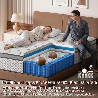 Sleep Firm Queen Mattress 12 Inches - Cooling Hybrid Single Mattresses with Extra Lumbar & Shoulder Support, Hotel Collection for Pain Relief - Fiberglass Free - 365 Night Trial6