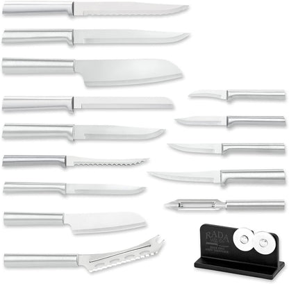 Cutlery Ultimate 15-Piece Gift Set with Sharpener, Silver | 15-Piece Knife Set with Quick Edge Sharpener (R119), Stainless Steel Blades, Cast Aluminum Handle1