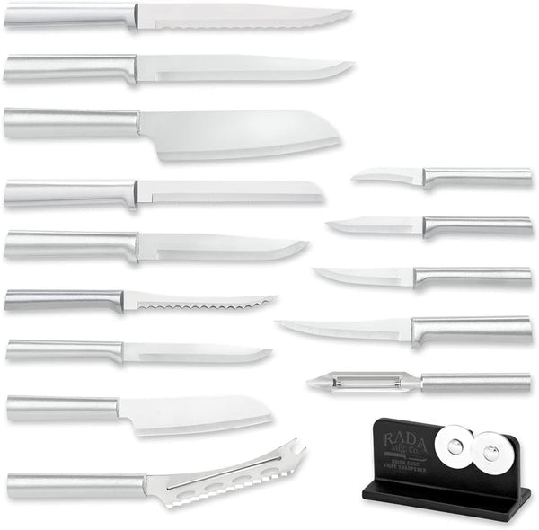 Cutlery Ultimate 15-Piece Gift Set with Sharpener, Silver | 15-Piece Knife Set with Quick Edge Sharpener (R119), Stainless Steel Blades, Cast Aluminum Handle1