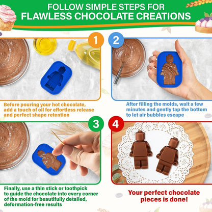 6 Pcs Robot & Bricks Silicone Molds for Chocolate and Candy | Chocolate Molds for Baking, Ice, Gummy & Cake Decorating; Non-Stick; Heat-Resistant; Dishwasher Safe; for Themed Party Treats5