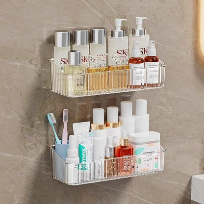2 Pcs Wall Mounted Shower Caddy, Adhesive Bathroom Caddy Shelf Organizer Makeup Organizer Storage Bins for Bathroom Kitchen4
