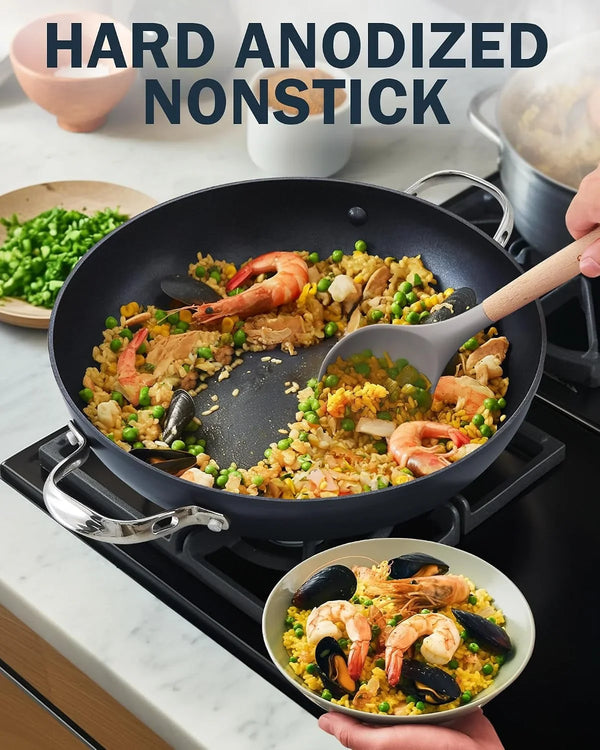12-Inch Hard Anodized Nonstick Wok Chef’S Pan 5-Qt | Deep Stir Fry Pan with Vented Glass Lid, Dual Side Handles, Flat Bottom Wok, Works on All Stovetops, Induction Ready3