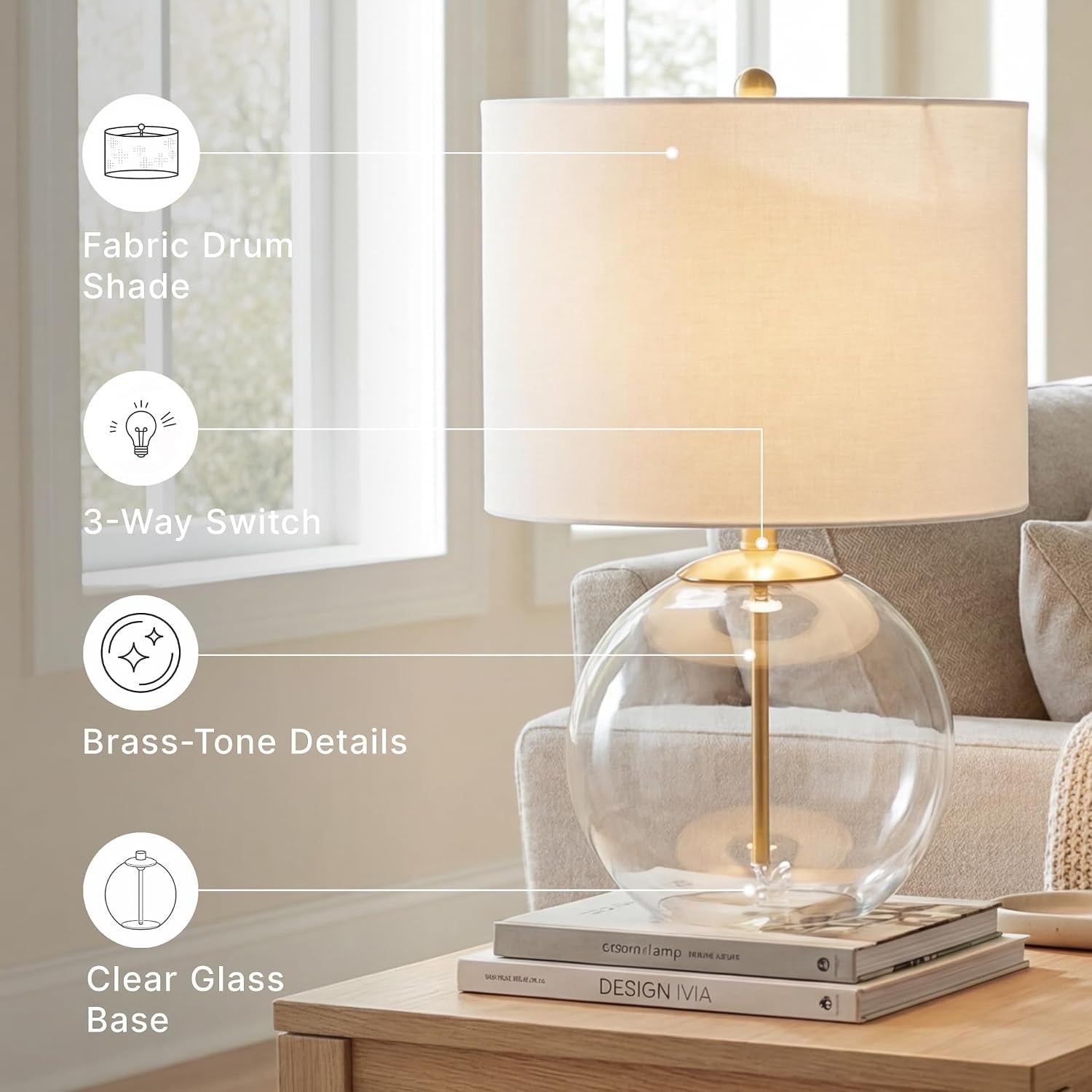 signature-design-by-ashley-glass-table-lamp-modern-bedside-clear-brass-white-fabric-drum-shade-compact-round-clear-glass-profile-for-modern-nightstands-samder-series