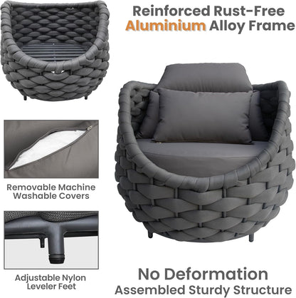 Lanai Outdoor Furniture Set: 6-Piece Aluminum Woven Rope Patio Conversation Set - Modern Cushions Sofa Set Assembled - Porch Seating Couch Set for Deck Yard Garden Pool Hotel Resort, Dark Grey4