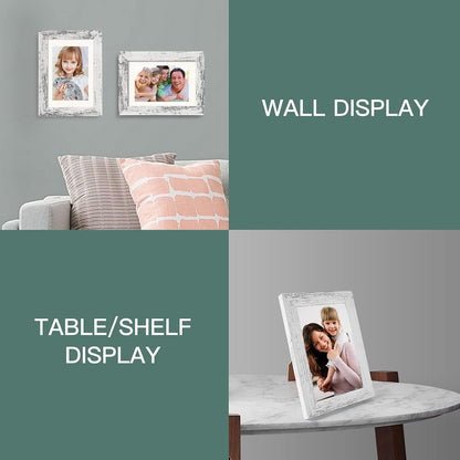 4X6 Picture Frame Distressed Farmhouse Wood Pattern Set of 4,Display 3.5X5 with Mat or 4X6 without Mat,Multicolour5