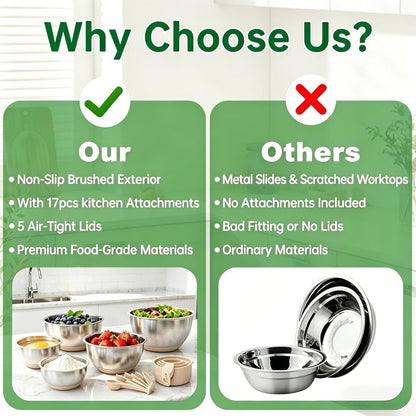 Mixing Bowls with Airtight Lids, Stainless Steel Mixing Bowls Set4