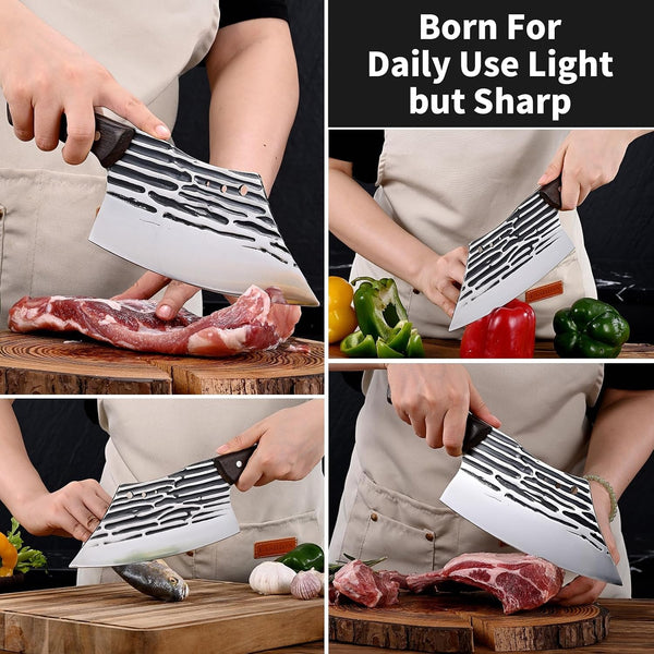 Butcher Knife Forged Cleaver Knife Ultra Sharp Kitchen Knife Chef Knife for Meat Cutting with Wooden Handle6