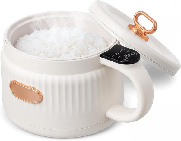 1 Pcs 1.6 L Electric Ramen Rice Cooker Hot Pot Electric Noodle Cooker, Boil Dry Protection, Non-Stick Ceramic Coating Multi-Functional Lazy Pot 6 Functions: Rice, Soup & More (Yellow)1