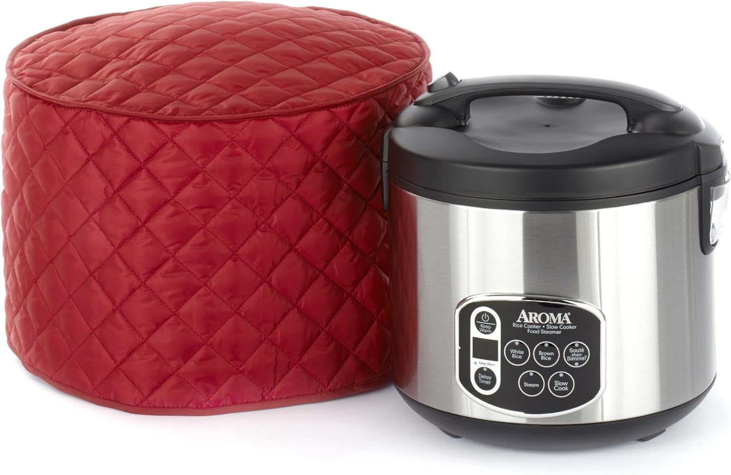 rice-cooker-cover-11-diameter-x-12h-red-slip-on-design-quilted-2-layer-polyester-with-padding-stain-resistant-3-year-warranty