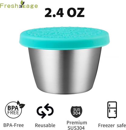 6-Pack 2.4Oz Stainless Steel Dressing Container with Silicone Lid2